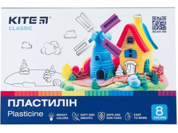 Пластилін Classic 8 кольорів, Kite K-082