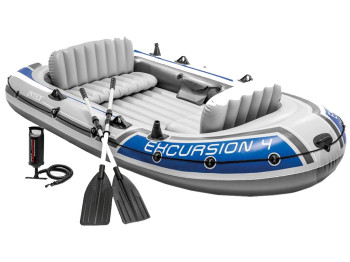 Надувная лодка Intex 68324 Excursion 4 Set, ПВХ Super Tough, с веслами и насосом, 315×165×43см