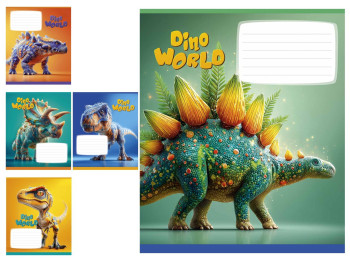Зошит у лінію Dino World, 12 аркушів, 5 видів (ціна за 1шт), Школярик