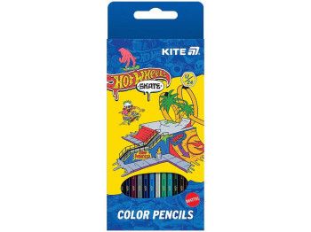 Карандаши цветные двусторонние 12 шт, Hot Wheels Skate, Kite