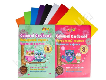 Картон кольоровий А4, 8 кольорів, CUTE LITLE OWL, KIDIS 13242