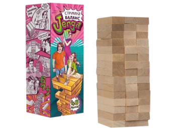 Настільна гра балансування Стримуй баланс Jenga, 15,5 см, дерев’яні бруски, Strateg