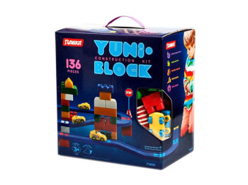 Конструктор детский Yuni-Block, 136 деталей, блоки с элементами дороги, Юника