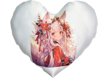 Подушка декоративна серце з принтом Кіцуне, 45x40 см, сублімація, Strateg