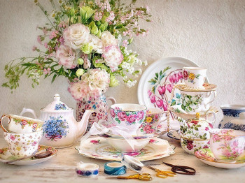Пазлы Натюрморт с фарфором и цветами 500 элементов, Castorland