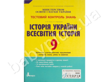 Тестовый контроль знаний История Украины, Всемирная история, 9 класс, Литера