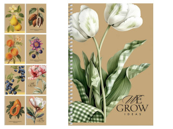 Тетрадь А5 на спирали We Grow Ideas, 96 листов, без линирования, крафт-картон, микс видов
