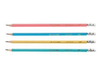 Карандаш графитовый PASTEL HB, с резинкой, микс цветов 1 (цена за 1шт.), Buromax