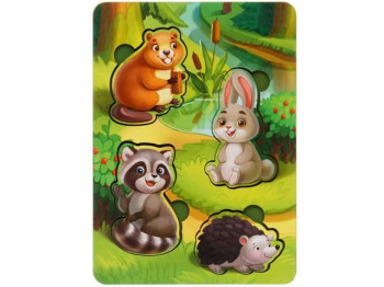 Пазл-вкладыш деревянный Лесные животные-1, подсказочный фон, 16×12 см, Ubumblesbees