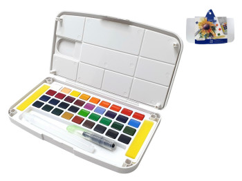Краски сухие акварельные 36 цветов + кисточка резервуар Chroma. Marco E1050-36AB