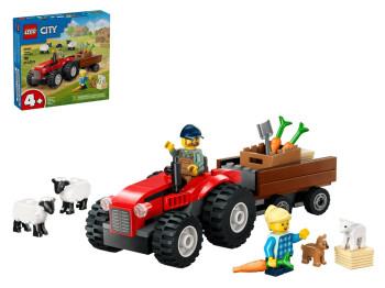 Конструктор LEGO City Красный фермерский трактор с прицепом и овцами, 116 деталей