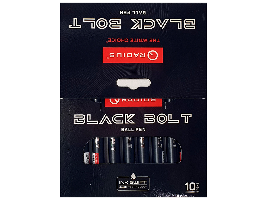 Ручка шариковая черная Black Bolt, черный корпус, с колпачком, Radius