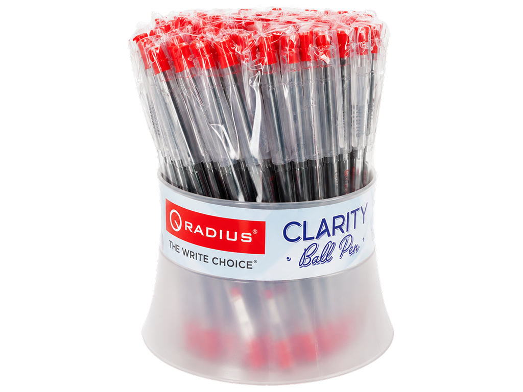 Ручка шариковая красная Clarity, прозрачный корпус, с колпачком, Radius