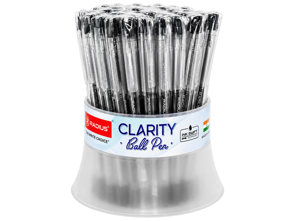 Ручка шариковая черная Clarity, прозрачный корпус, с колпачком, Radius