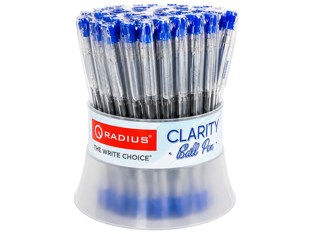 Ручка шариковая синяя Clarity, прозрачный корпус, с колпачком, Radius