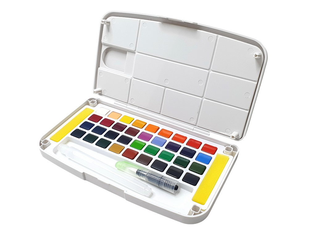 Краски сухие акварельные 36 цветов + кисточка резервуар Chroma. Marco E1050-36AB