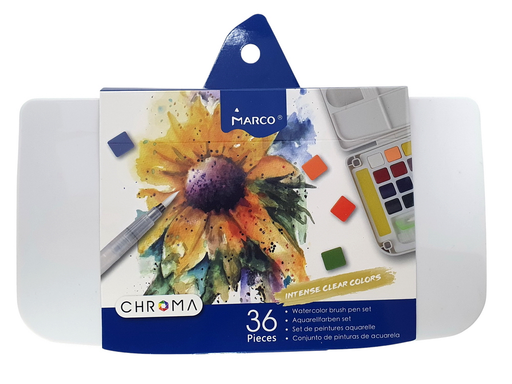Краски сухие акварельные 36 цветов + кисточка резервуар Chroma. Marco E1050-36AB