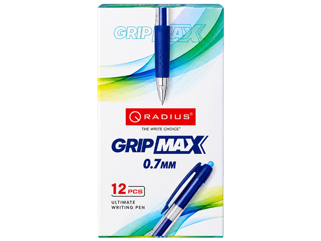 Ручка гелевая синяя Grip Max, кнопочная, с резиновым грипом, Radius