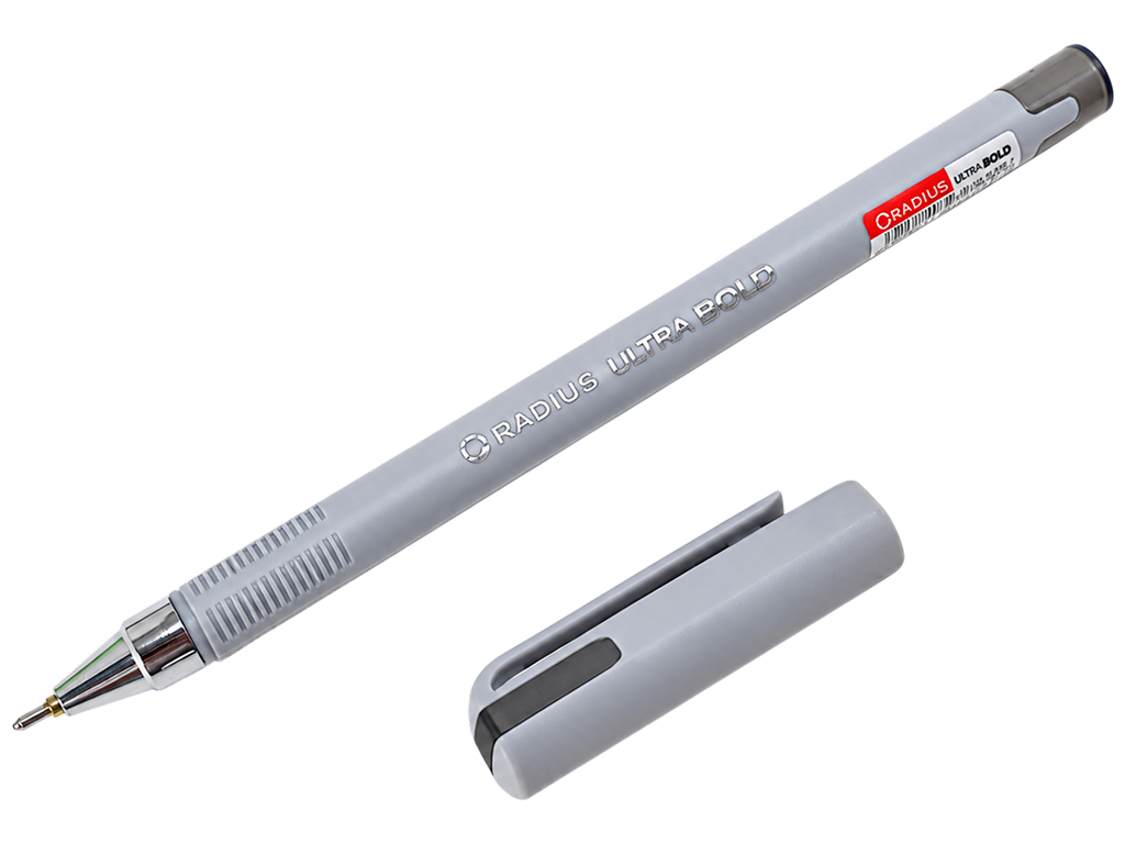 Ручка шариковая черная Ultra Bold, серая, с колпачком, рельефный грипп, Radius