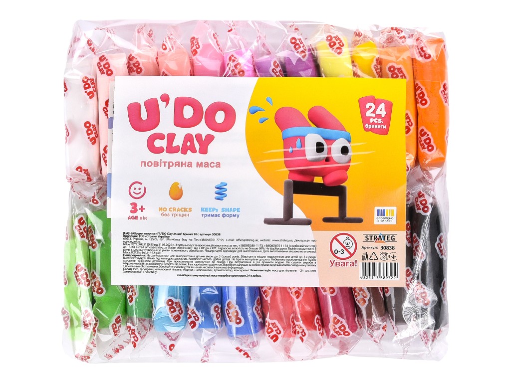 Повітряна маса для творчості U'DO Clay, 24 брикети, 1х10гр., Strateg