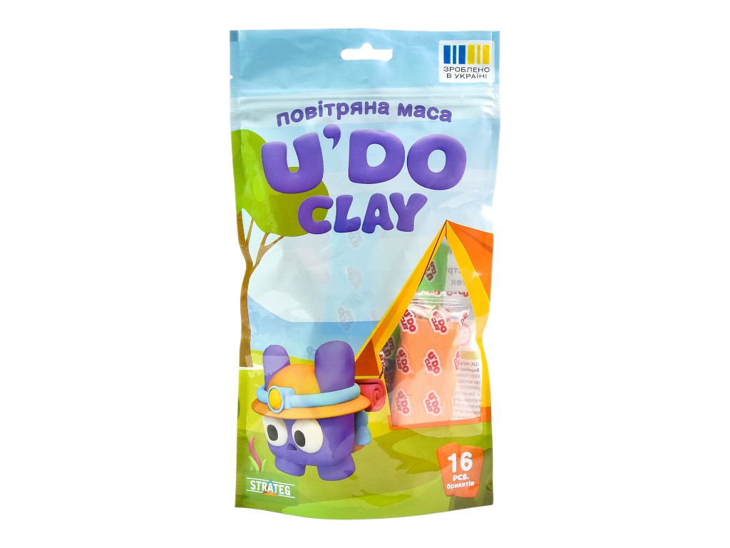 Повітряна маса для творчості U'DO Clay, 16 брикетів, 1х10гр., Strateg