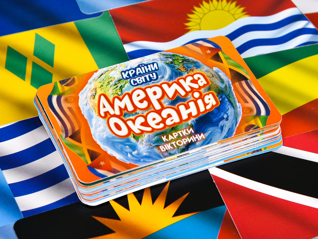 Гра настільна вікторина Країни світу Америка та Океанія, з картками та кубиком, Strateg