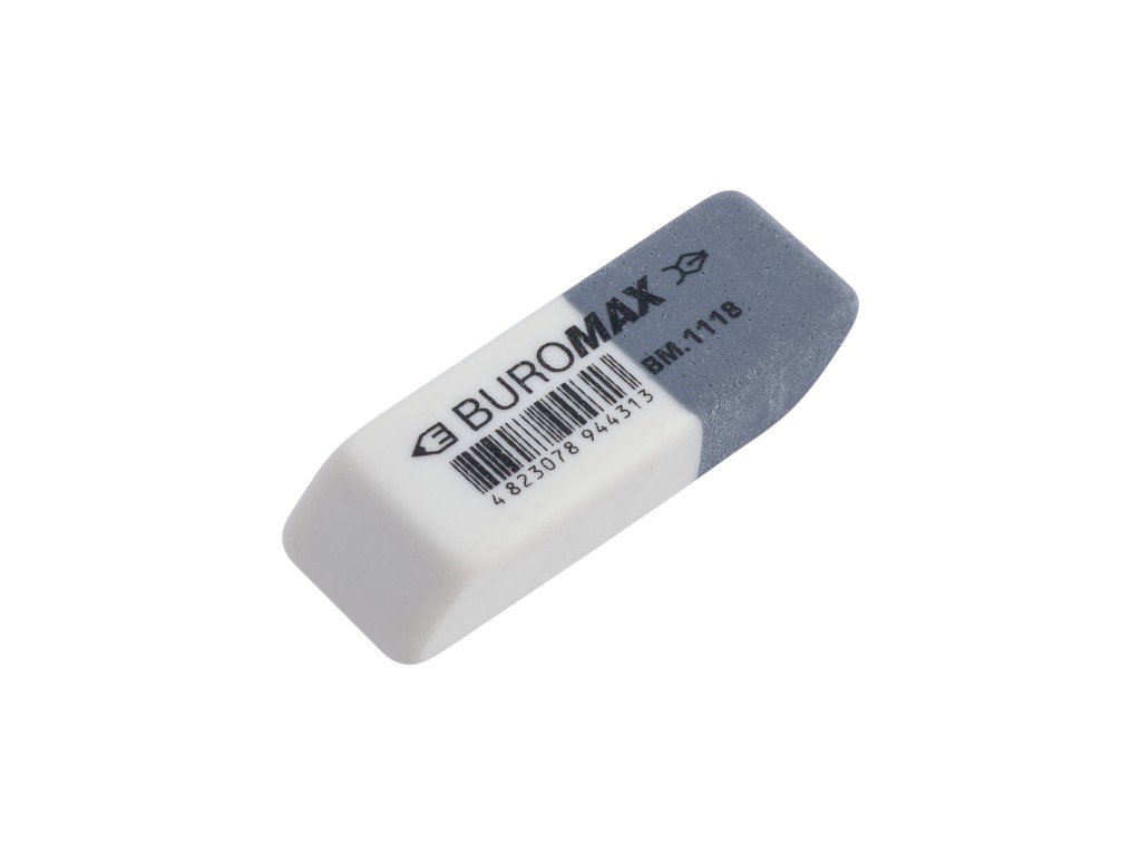 Гумка синтетична комбінована біло-сіра, для олівців та чорнил