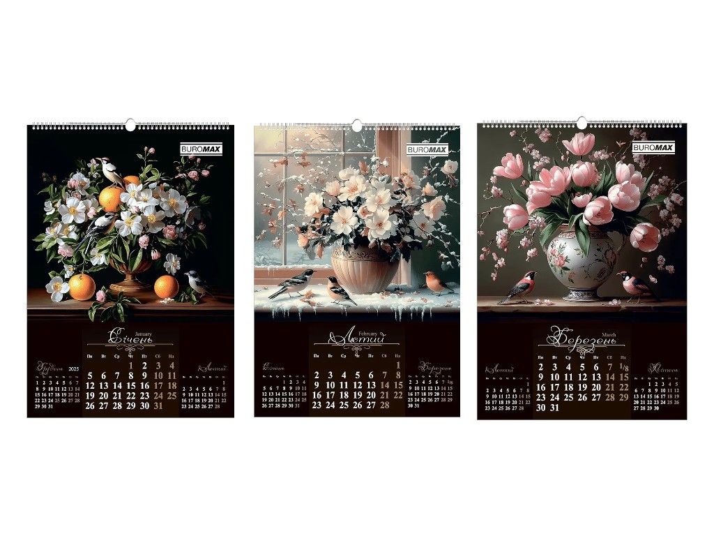 Календарь настенный Buromax Flowers and birds 2026, А2, на 1 пружину