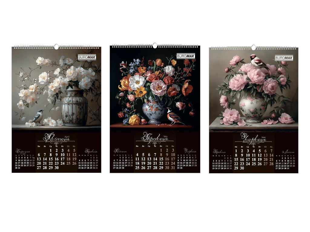 Календарь настенный Buromax Flowers and birds 2026, А2, на 1 пружину
