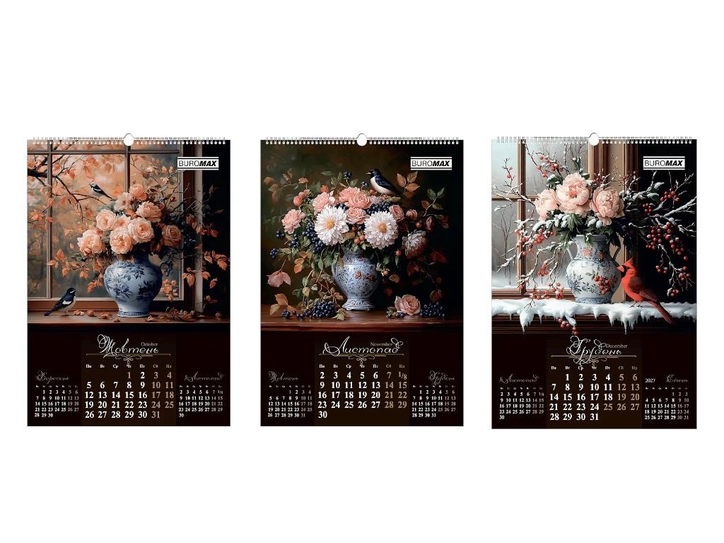 Календарь настенный Buromax Flowers and birds 2026, А2, на 1 пружину