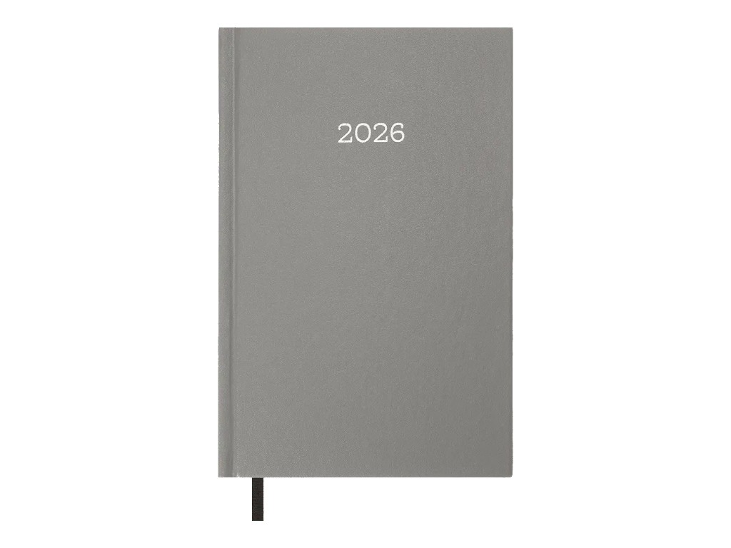 Щоденник датований на 2026 рік, A5, 320 аркушів, тверда бумвінілова обкладинка, сірий