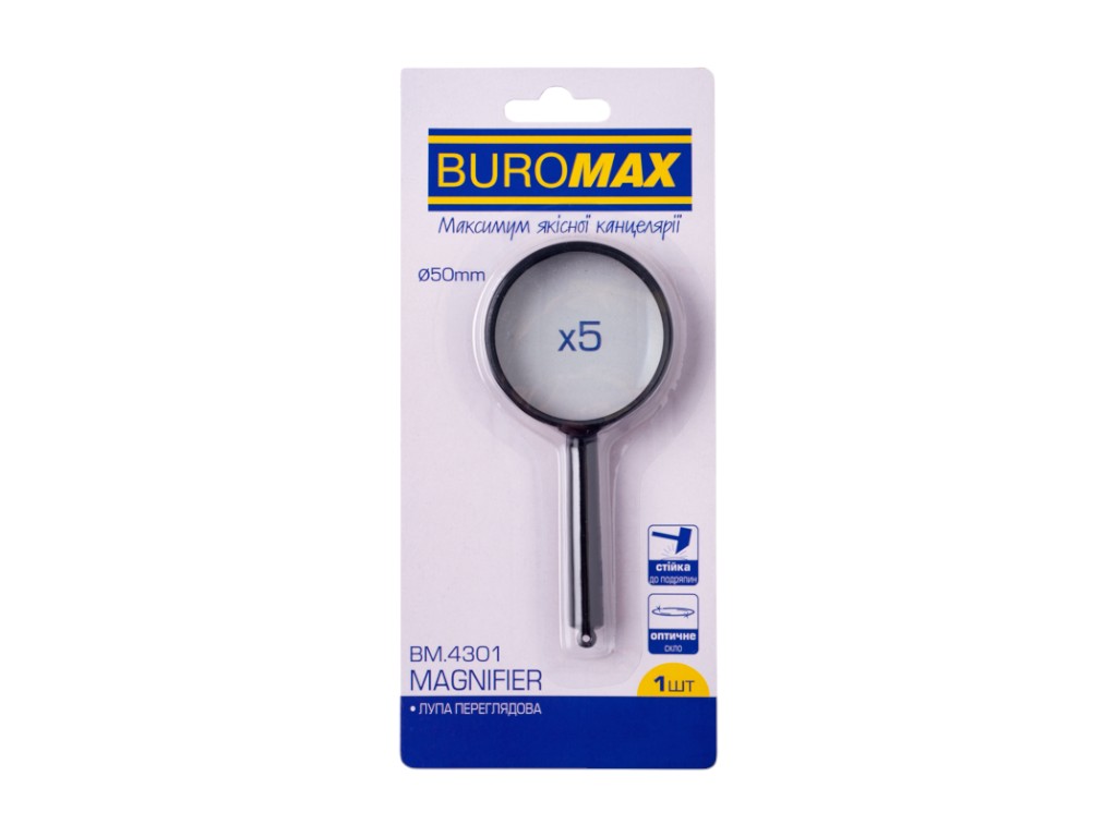 Лупа BUROMAX просмотровая, 5-кратное увеличение, стекло, черная