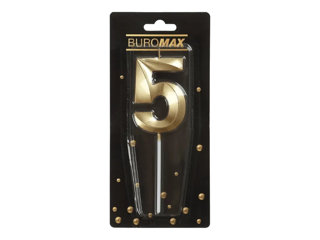 Свеча для торта цифра "5", золотая, Buromax