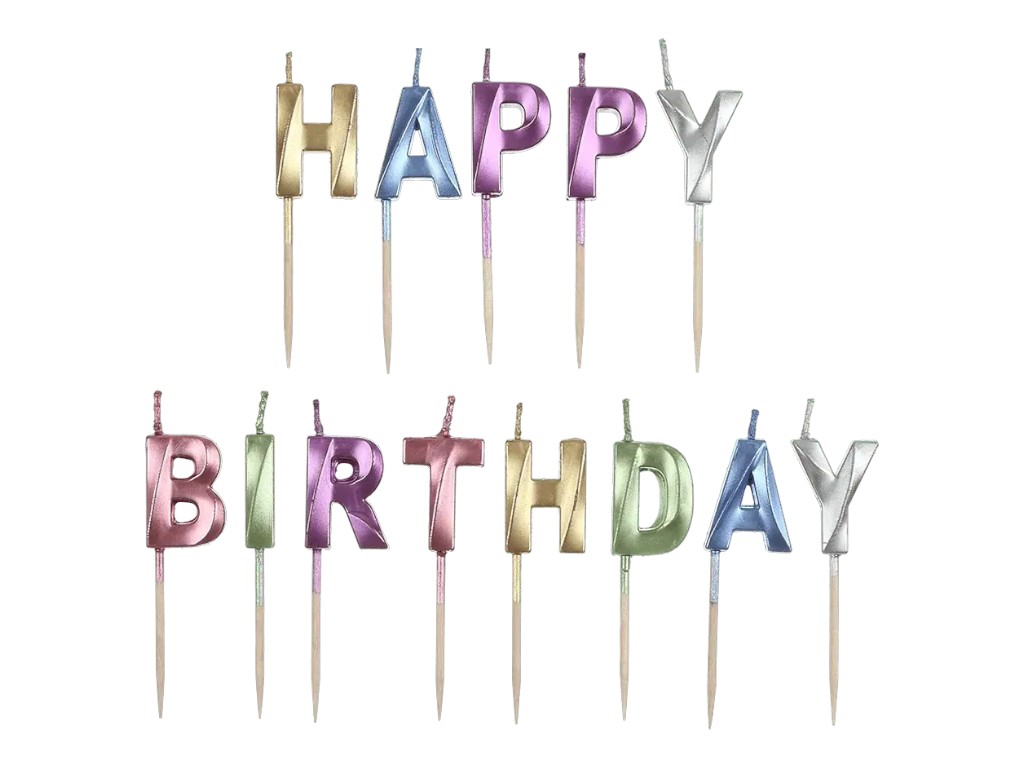 Набор свеч Buromax “Happy Birthday”, с деревянным держателем, микс цветов