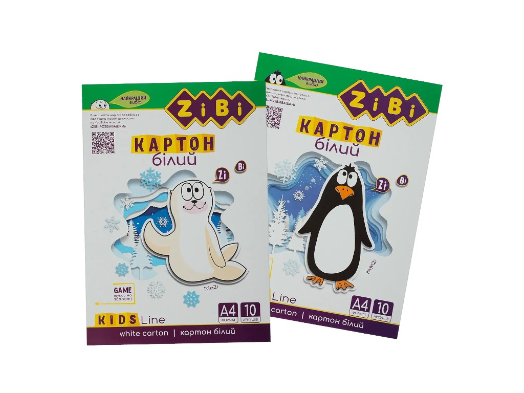 Картон білий целюлозний, А4, 10 аркушів, щільність 230 г/м², 2 дизайни