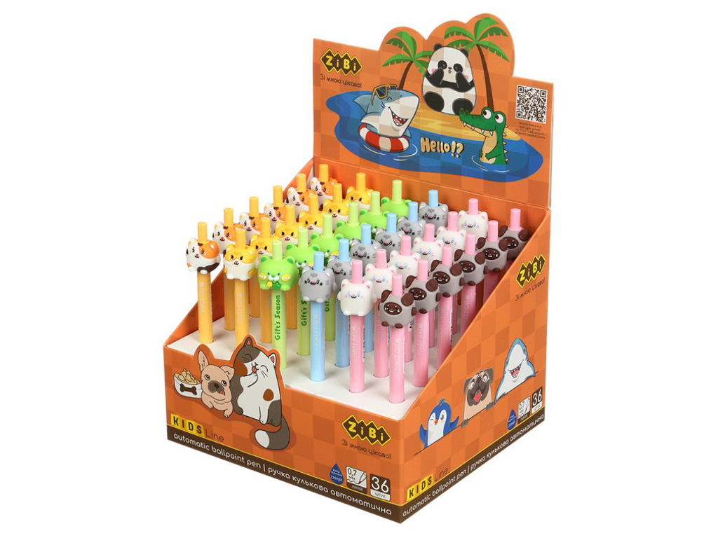Ручка шариковая автоматическая, BALL ANIMALS, 0,7 мм, синяя, ZiBi ZB.2223 (цена за 1шт)