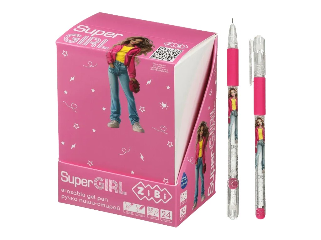 Гелевая ручка пиши-стирай синяя с резинкой, 0.5 мм, серия Super Girl