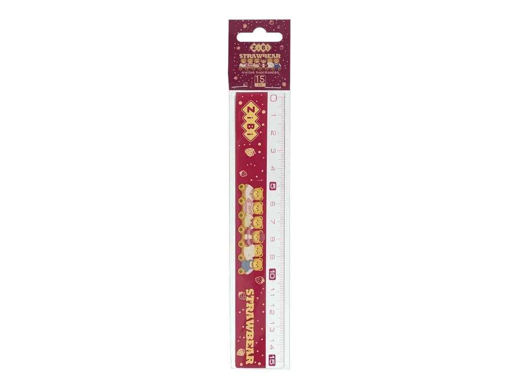 Лінійка пластикова ZiBi Bear Toy Strawbear, 15 см, дві шкали, ZiBi