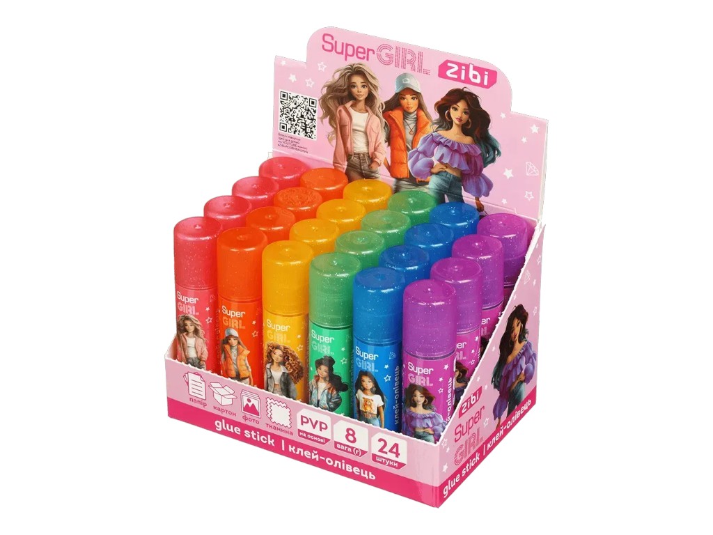 Клей-олівець PVP ZiBi Super Girl, 8 г, ароматизований, мікс видів (ціна за 1шт) ZiBi