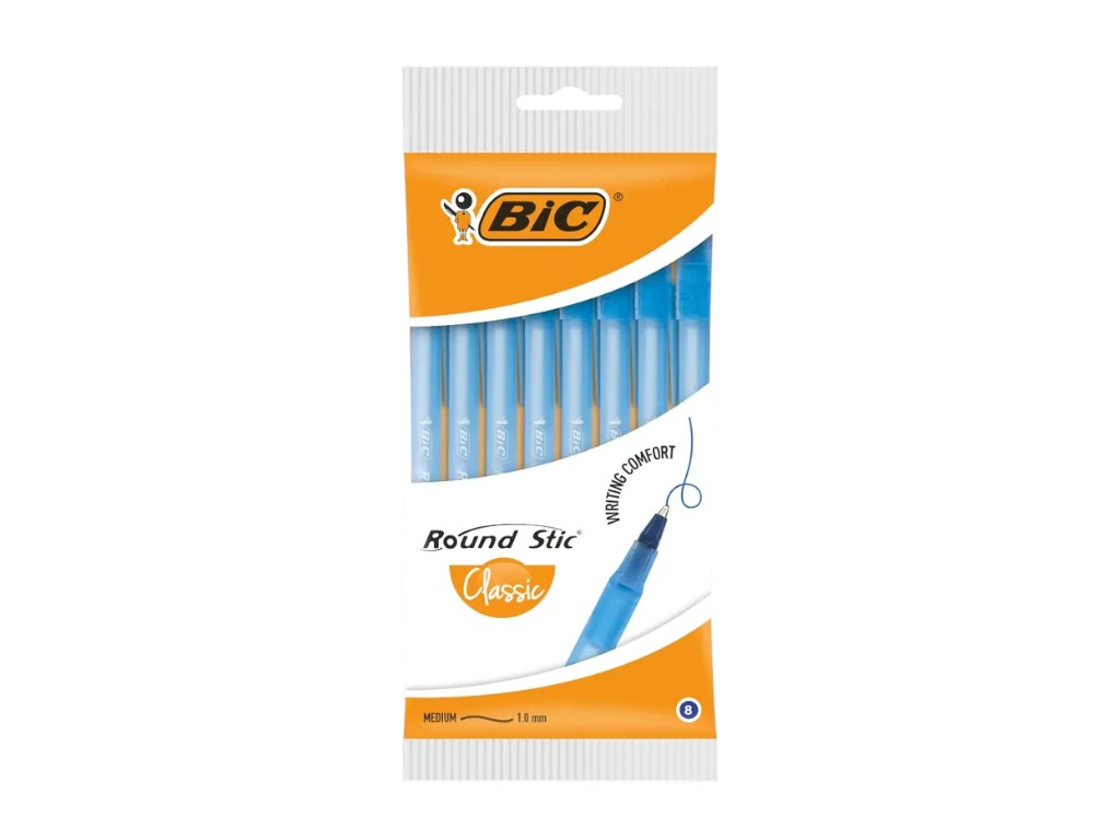 Ручки шариковые BIC Round Stic 1 мм синие, набор 8 шт в блистере, bc928497, BIC