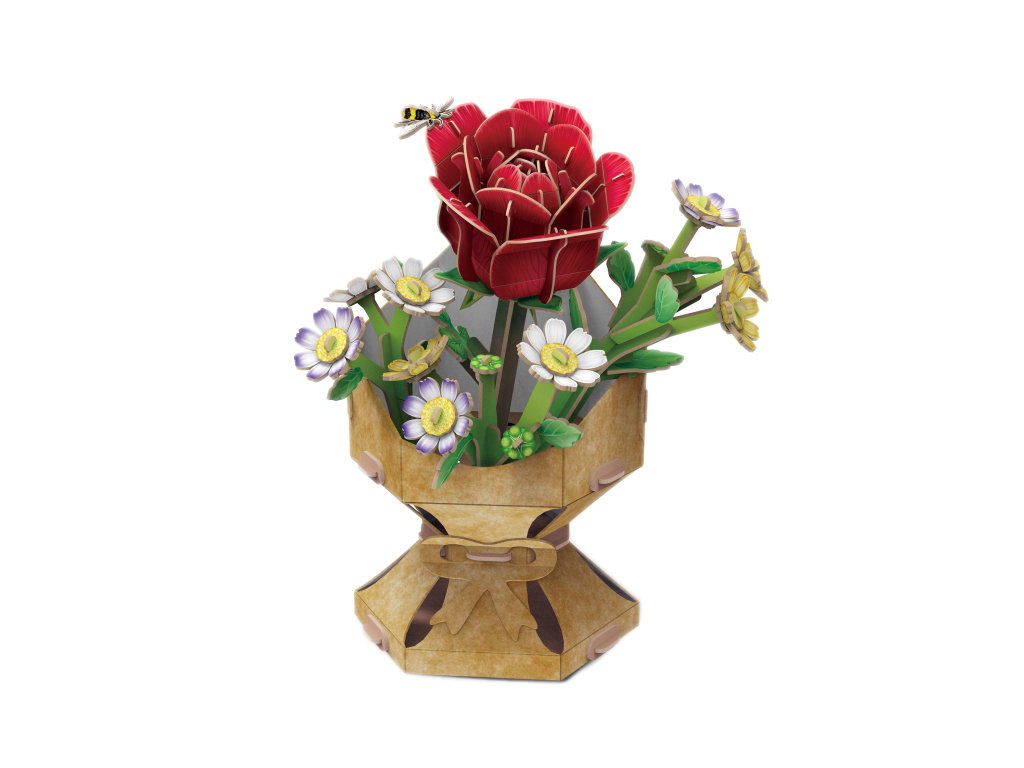 3D пазл конструктор Rose Flower Bouquet, 21.1 см, об'ємна композиція, Cubic Fun