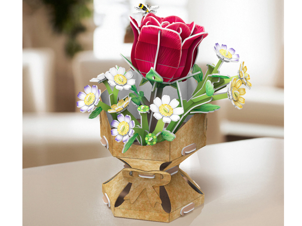 3D пазл конструктор Rose Flower Bouquet, 21.1 см, об'ємна композиція, Cubic Fun