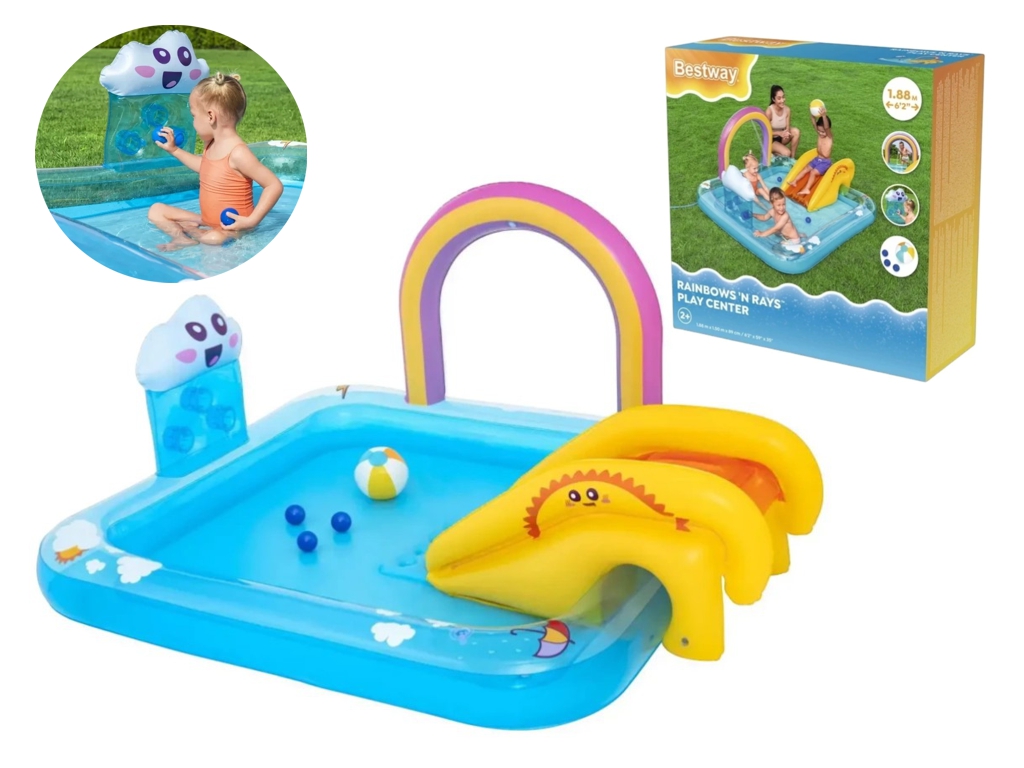 Игровой надувной центр с горкой 53174, 188×150×89 см, с распылителем воды, Bestway