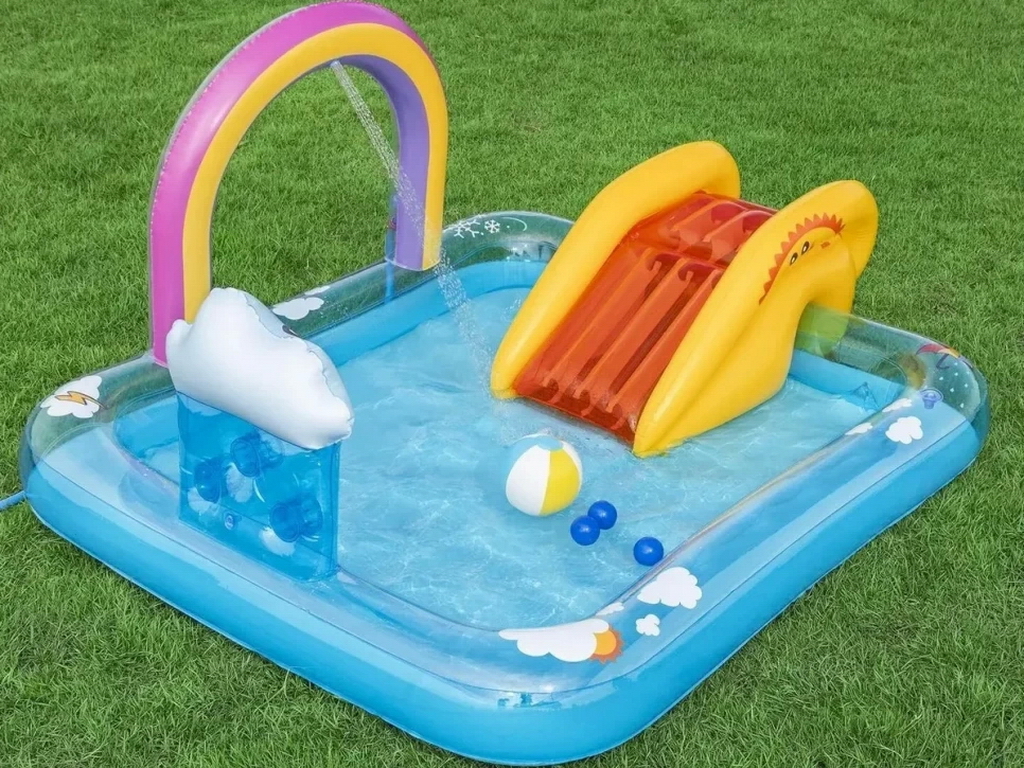 Игровой надувной центр с горкой 53174, 188×150×89 см, с распылителем воды, Bestway
