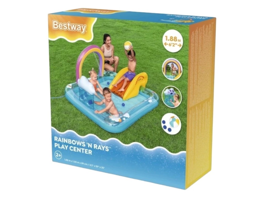 Игровой надувной центр с горкой 53174, 188×150×89 см, с распылителем воды, Bestway