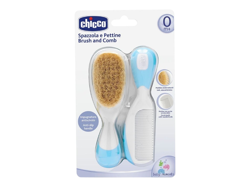Набор щетка натуральная и расческа, голубой, Chicco 06569,20