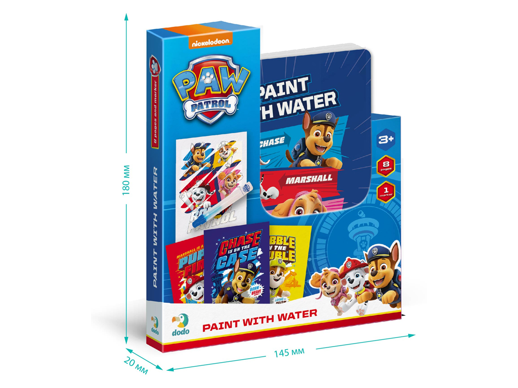 Набір водних розмальовок "Paw Patrol", книжка-розмальовка 8 стор., маркер, вік 3+, Dodo