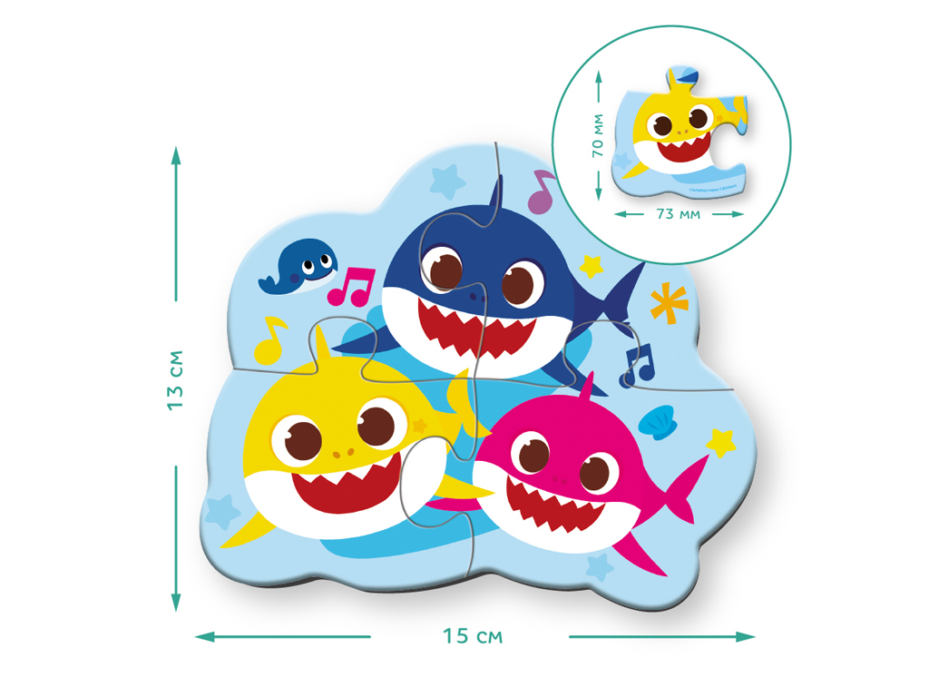 Пазлы детские Baby Shark, 12 см, 2-3-4 элемента, DoDo