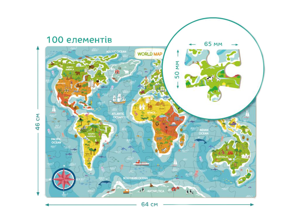 Пазл Карта Мира, Английская версия, 100 элементов, DoDo