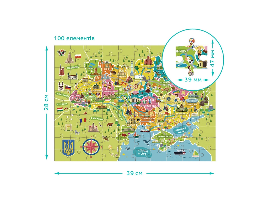 Пазл Карта Украины, 100 элементов, DoDo 300706